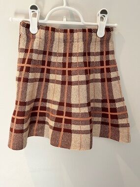 Girls Plaid Flared Skirt in Brown & Cream